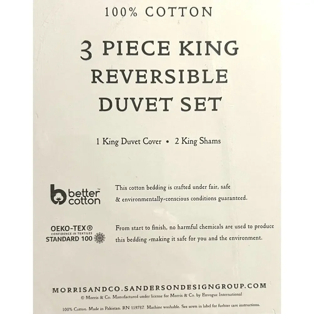William MORRIS & CO. KING Duvet Cover Set Blue White Reversible 100% COTTON NWT